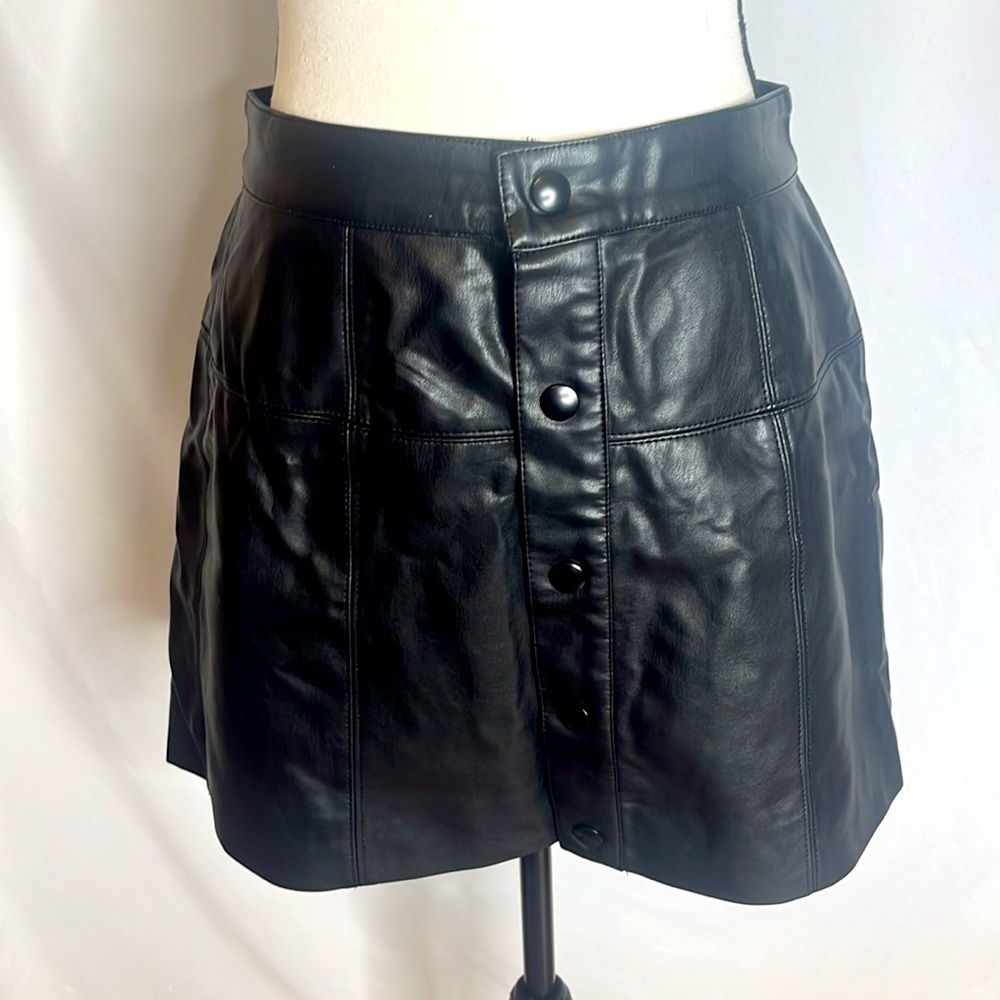 Free People Oh Snap Faux Leather Button Down Skirt - Picture 3 of 7
